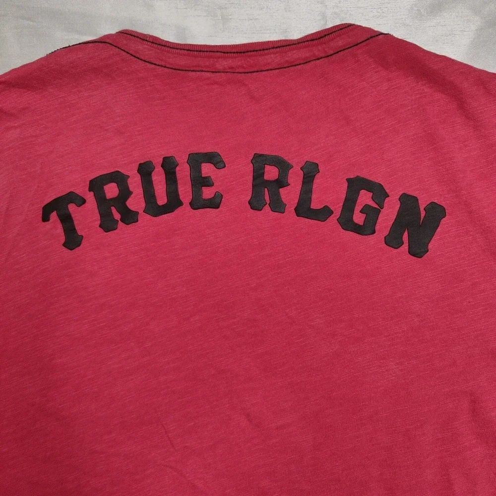 True Religion Men 3XL Red Double Sided Distressed '02 Logo Cotton‎ T-Shirt